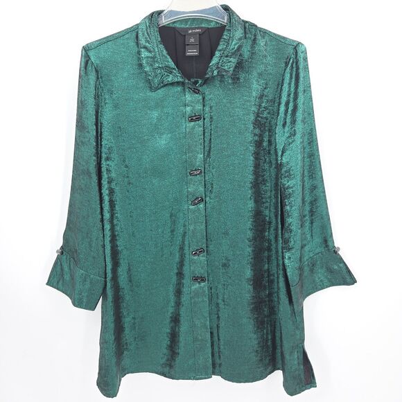 Ali Miles Shimmer Button Up Down Tunic Shirt Womens Size Large Art To Wear Artsy - Picture 2 of 8